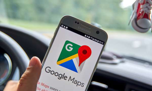A cell phone showing Google Maps